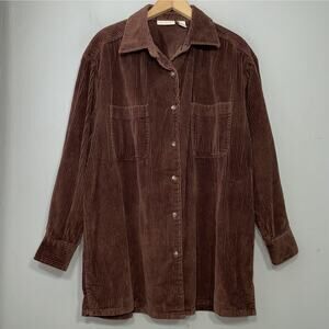 Corduroy Shirt Oversized Medium Dark Chocolate Brown Wide Wale Cotton Shacket